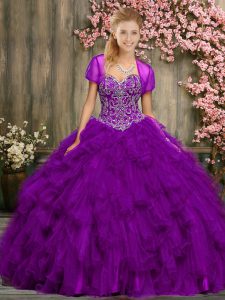 Colorful Eggplant Purple Sweet 16 Dress Military Ball and Sweet 16 and Quinceanera with Beading and Ruffles Sweetheart S