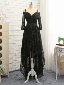 Off The Shoulder Half Sleeves Prom Dress High Low Lace Black Lace