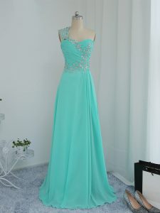 Chiffon One Shoulder Sleeveless Zipper Beading and Appliques Homecoming Dress in Turquoise