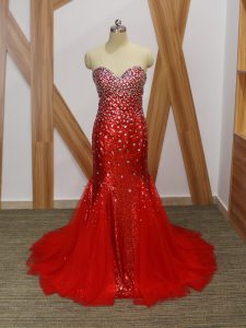 Charming Red Sweetheart Zipper Beading Prom Dresses Sleeveless