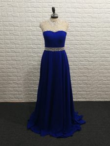 Royal Blue Empire Beading Prom Party Dress Zipper Chiffon Sleeveless