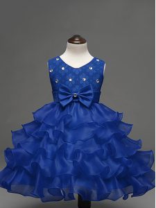 Stunning Royal Blue Ball Gowns Lace and Ruffled Layers and Bowknot Little Girls Pageant Dress Wholesale Zipper Organza S