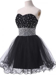 Sleeveless Mini Length Beading Lace Up Prom Party Dress with Black