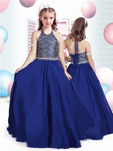 Admirable Floor Length A-line Sleeveless Royal Blue Little Girl Pageant Gowns Lace Up