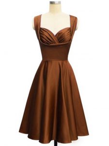 Chocolate Straps Neckline Ruching Bridesmaid Gown Sleeveless Lace Up