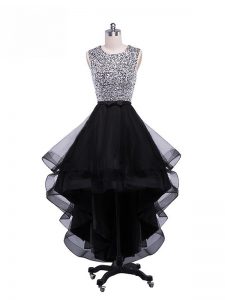 Black Sleeveless Tulle Zipper Prom Evening Gown for Prom and Party and Sweet 16