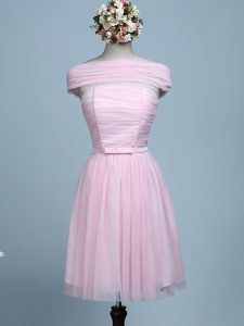 Tulle Strapless Sleeveless Side Zipper Belt Dama Dress in Baby Pink