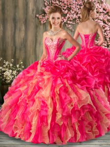 Top Selling Beading and Ruffles Quinceanera Dresses Multi-color Lace Up Sleeveless Floor Length