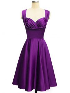 Eggplant Purple Lace Up Bridesmaids Dress Ruching Sleeveless Knee Length