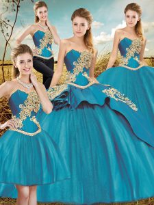 Suitable Taffeta and Tulle Sleeveless Ball Gown Prom Dress Court Train and Beading and Embroidery