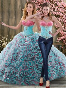 Multi-color Quince Ball Gowns Military Ball and Sweet 16 and Quinceanera with Beading Sweetheart Sleeveless Brush Train 