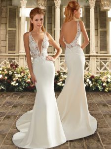 Sleeveless Sweep Train Embroidery Backless Bridal Gown