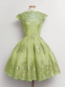 Flirting Yellow Green Cap Sleeves Tulle Lace Up Vestidos de Damas for Prom and Party and Wedding Party