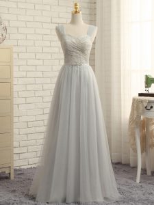 Artistic Tulle Sleeveless Floor Length Bridesmaids Dress Sweep Train and Lace