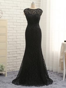 Black Column/Sheath Scoop Sleeveless Lace Zipper Lace and Appliques Mother of the Bride Dress