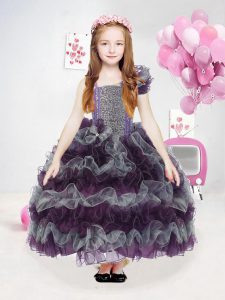 Sleeveless Ruffles and Sequins Lace Up Little Girl Pageant Gowns