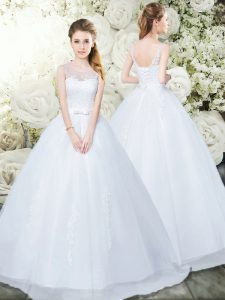 Luxurious Floor Length Ball Gowns Sleeveless White Wedding Gown Lace Up