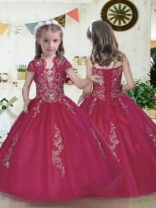Enchanting Ball Gowns Little Girls Pageant Dress Fuchsia Straps Organza Sleeveless Floor Length Lace Up