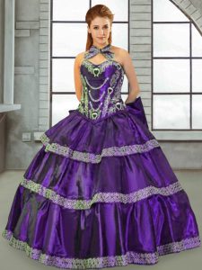 Beading and Ruffles Sweet 16 Dresses Eggplant Purple Lace Up Sleeveless Floor Length