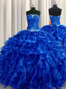 Adorable Floor Length Ball Gowns Sleeveless Royal Blue Quince Ball Gowns Lace Up