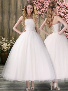 White Lace Up Off The Shoulder Embroidery Wedding Dresses Organza Sleeveless