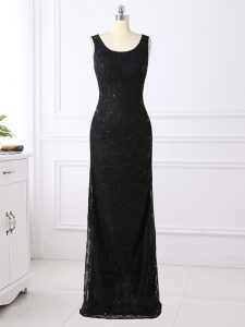 Long Sleeves Lace Floor Length Zipper Mother of Bride Dresses in Black with Lace