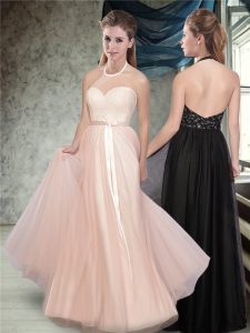 Pink Sleeveless Tulle Backless Dama Dress for Quinceanera for Prom and Party