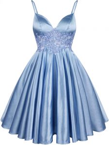 Light Blue Spaghetti Straps Neckline Lace Quinceanera Court Dresses Sleeveless Lace Up