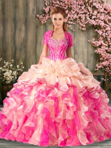 Floor Length Lace Up Quinceanera Dress Multi-color for Military Ball and Sweet 16 and Quinceanera with Beading and Ruffl