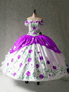 Top Selling White And Purple Quince Ball Gowns Military Ball and Sweet 16 and Quinceanera with Embroidery and Ruffles Of