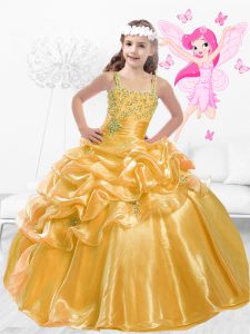 Inexpensive Sleeveless Side Zipper Floor Length Beading and Pick Ups Child Pageant Dress