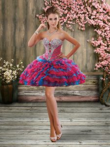 Multi-color Sweetheart Neckline Beading and Ruffles and Ruffled Layers Sleeveless Lace Up