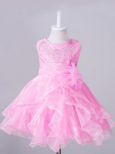 Exceptional Knee Length Ball Gowns Sleeveless Rose Pink Flower Girl Dresses Zipper