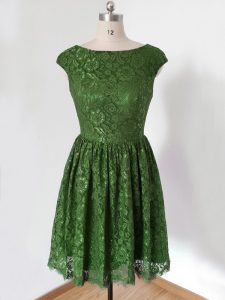 Best Selling Knee Length Olive Green Court Dresses for Sweet 16 Scoop Cap Sleeves Lace Up