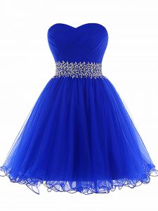 High Quality A-line Homecoming Dresses Royal Blue Sweetheart Tulle Sleeveless Mini Length Lace Up