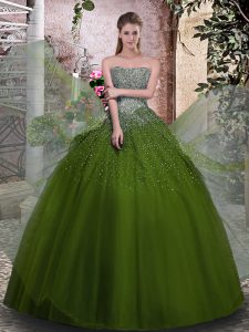 Elegant Floor Length Ball Gowns Sleeveless Olive Green Quinceanera Dress Lace Up