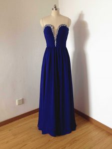 Royal Blue Chiffon Side Zipper Wedding Guest Dresses Sleeveless Floor Length Beading