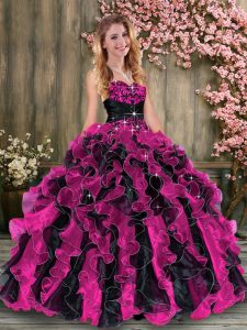 Sexy Multi-color Ball Gowns Embroidery and Ruffles Quince Ball Gowns Lace Up Organza Sleeveless Floor Length