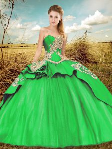 Green Taffeta and Tulle Lace Up 15 Quinceanera Dress Sleeveless Court Train Beading and Embroidery