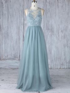 Tulle Sleeveless Floor Length Wedding Party Dress and Appliques