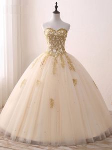 Beading and Lace and Appliques Vestidos de Quinceanera Champagne Lace Up Sleeveless Floor Length