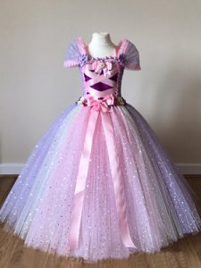 Top Selling Tulle Cap Sleeves Floor Length Child Pageant Dress and Sequins and Bowknot