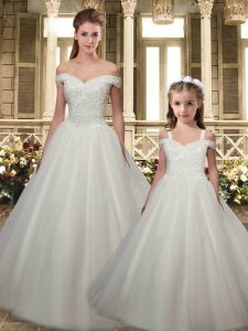 Superior White Ball Gowns Tulle Sweetheart Cap Sleeves Embroidery and Ruffles Lace Up Quinceanera Dress Sweep Train
