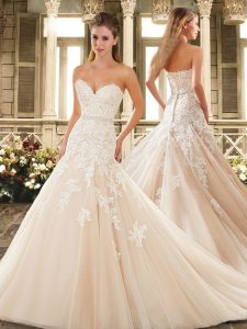 Admirable Sweetheart Sleeveless Wedding Dresses Court Train Beading and Lace White Tulle