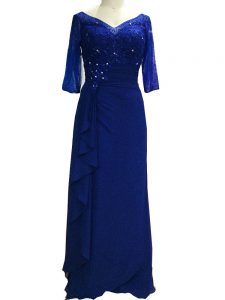 Gorgeous Sleeveless Chiffon Floor Length Zipper Mother Dresses in Royal Blue with Beading