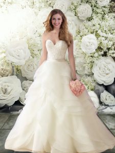Deluxe Sleeveless Brush Train Lace and Ruffles Clasp Handle Wedding Dress