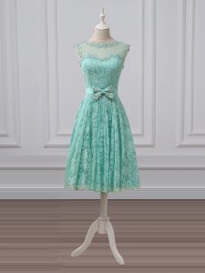 Scoop Sleeveless Lace Up Quinceanera Court Dresses Apple Green Lace