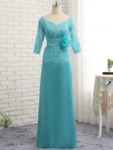 Captivating Baby Blue 3 4 Length Sleeve Lace and Appliques Mother of Bride Dresses