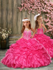 Most Popular Organza Sleeveless Floor Length Kids Formal Wear and Beading and Ruffles and Pick Ups