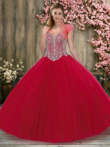 Simple Beading Quinceanera Dresses Hot Pink Lace Up Sleeveless Floor Length